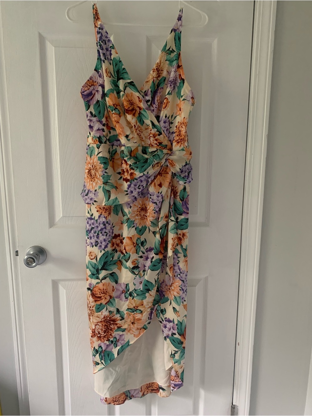 Express Cream Floral High-Low Dress with Green & Purple Accents